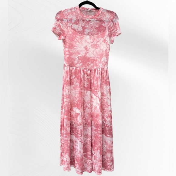 AUW Dresses & Skirts - AUW As U Wish Pink White Tie Dye Sheer Overlay Maxi A Line Dress